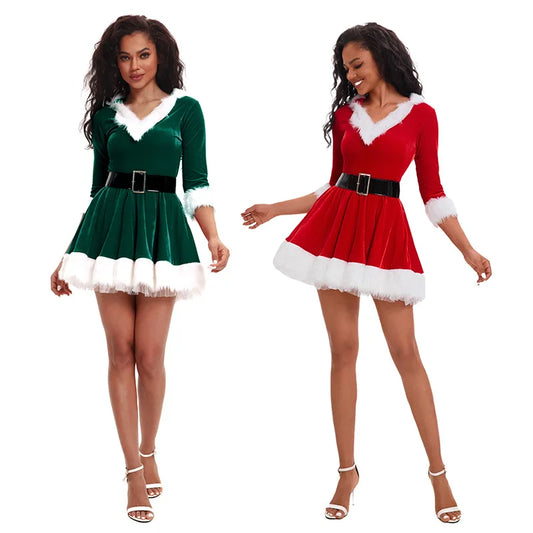 Women Half Sleeve Ladies Santa Claus Costume